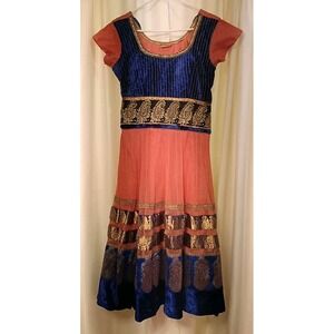 Sohni Kudi Women's Pink/Blue/Gold Embroidered India Dress Size L